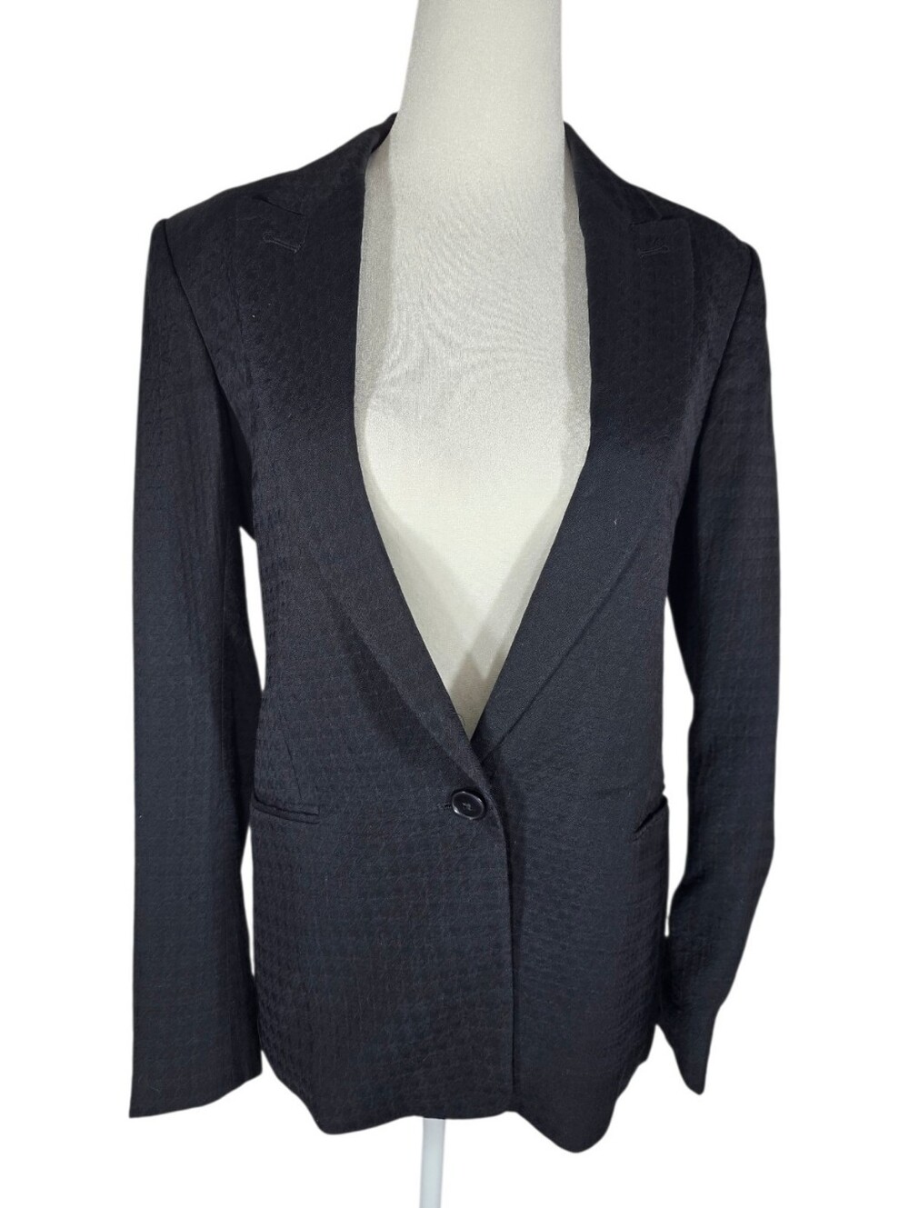 Theory Black Houndstooth Texture  Lightweight Single-Button Blazer